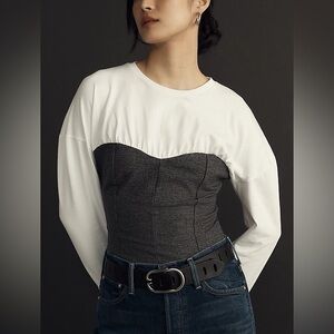 Maeve Two-Tone White and Gray Blouse